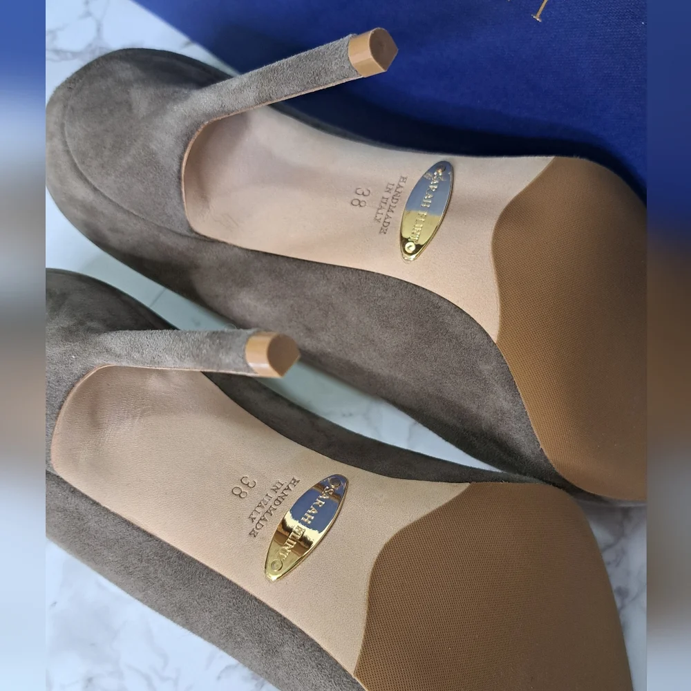 Sarah Flint Taupe Suede Perfect Pump 100 Stiletto Heels Size IT 38- US 8